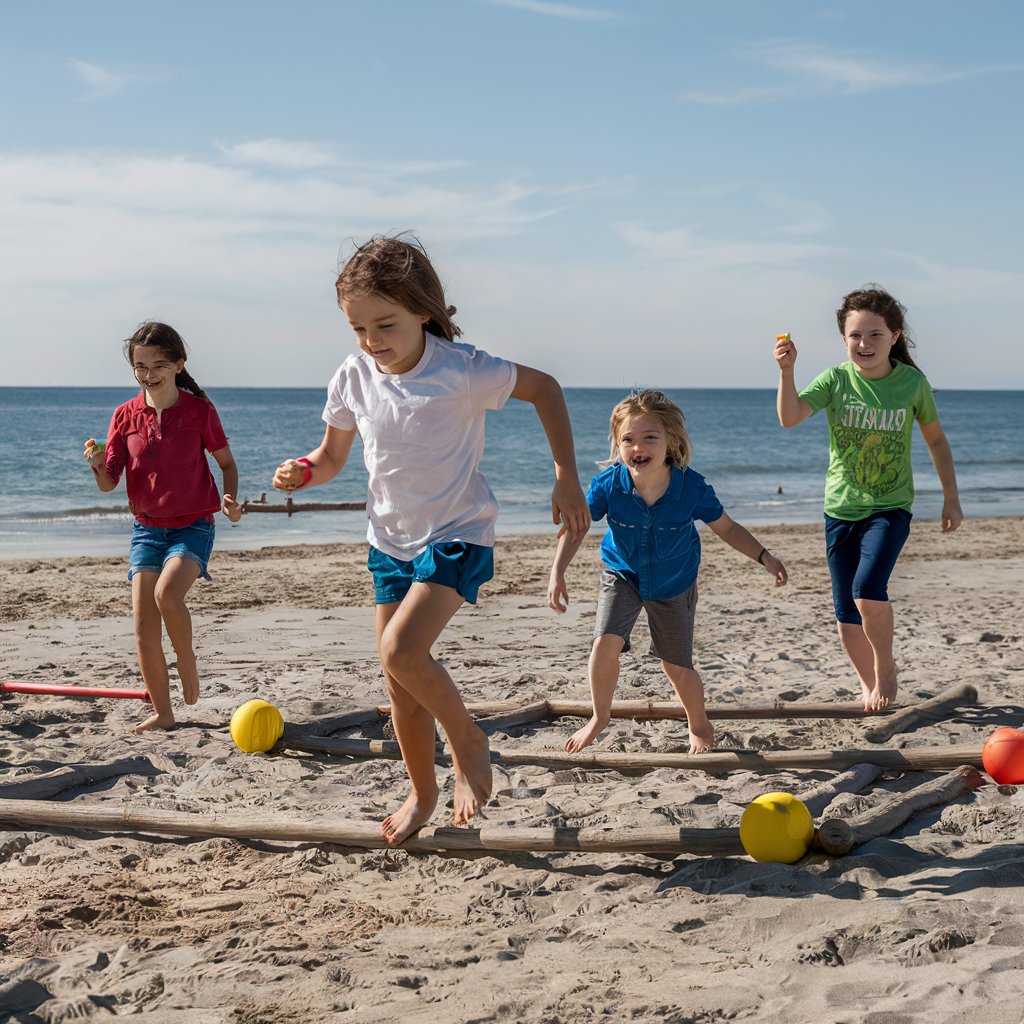 Carrera de obstáculos en la playa. Juego de playa