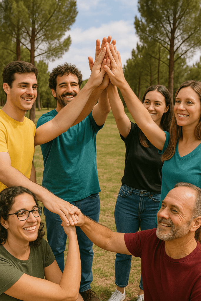 Equipo de monitores reunido planificando el campamento.