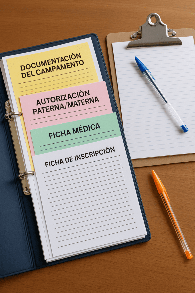 Carpeta con documentos, autorizaciones y fichas médicas.